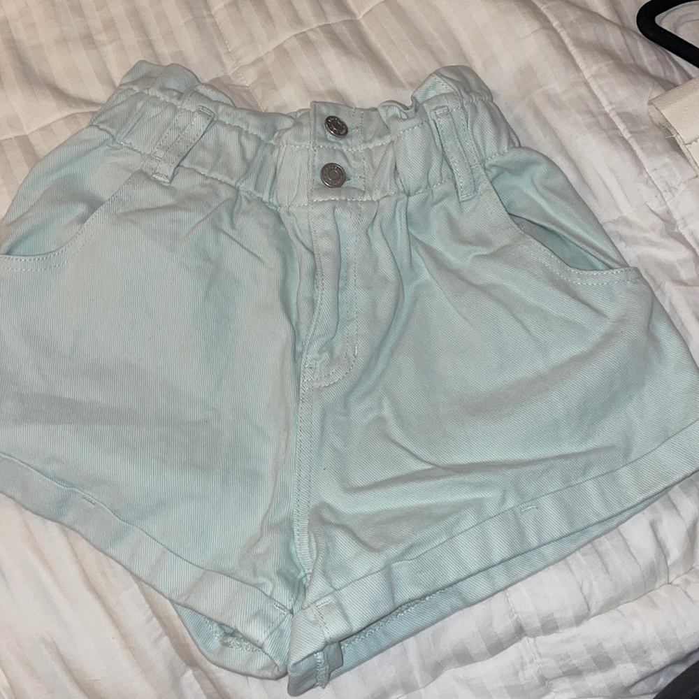 Mint green paper bag shorts